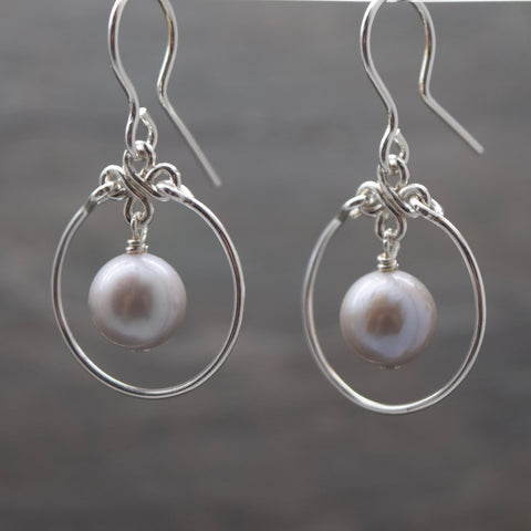 Encircled Silver Freshwater Pearl Earring
