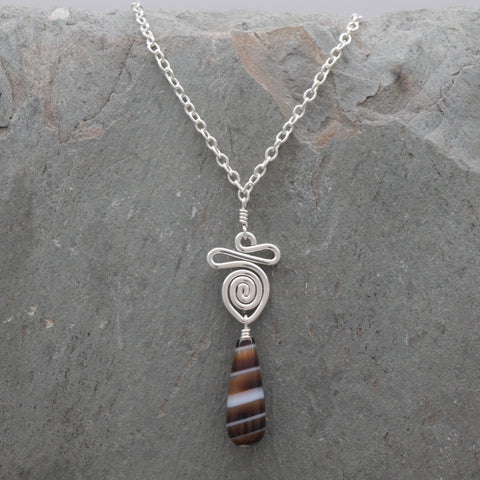 Kindi Coffee Banded Agate Necklace II