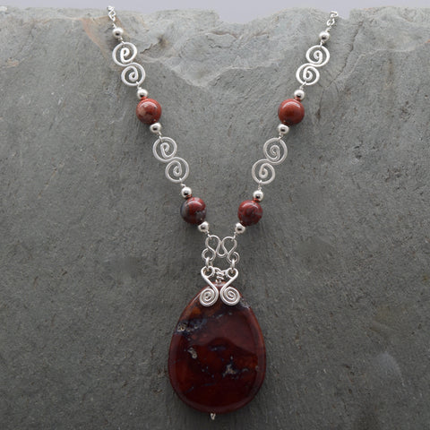 Rough American Red Jasper Teardrop Necklace