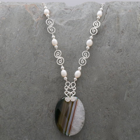 Banded Agate Freshwater Pearl Necklace