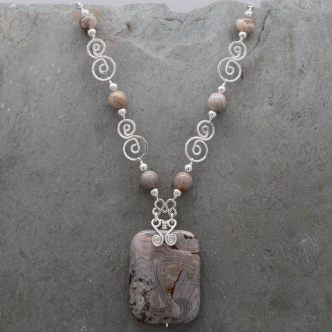 Grey Crazy Lace Agate Necklace